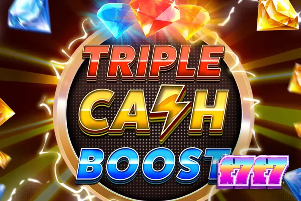 Tampilan antarmuka slot Triple Cash Boost dengan tema neon futuristik